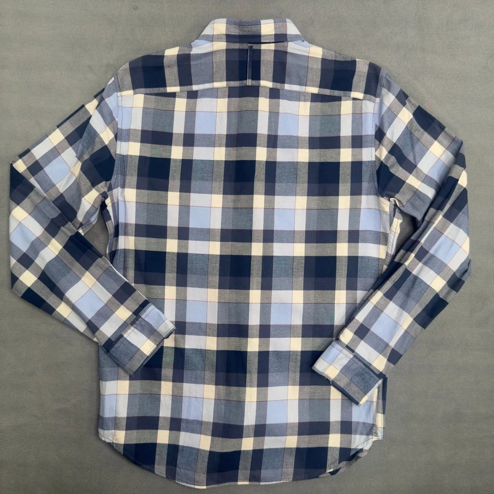 Banana Republic Mens Luxe Flannel Grant Fit Blue Buffalo Plaid Shirt M